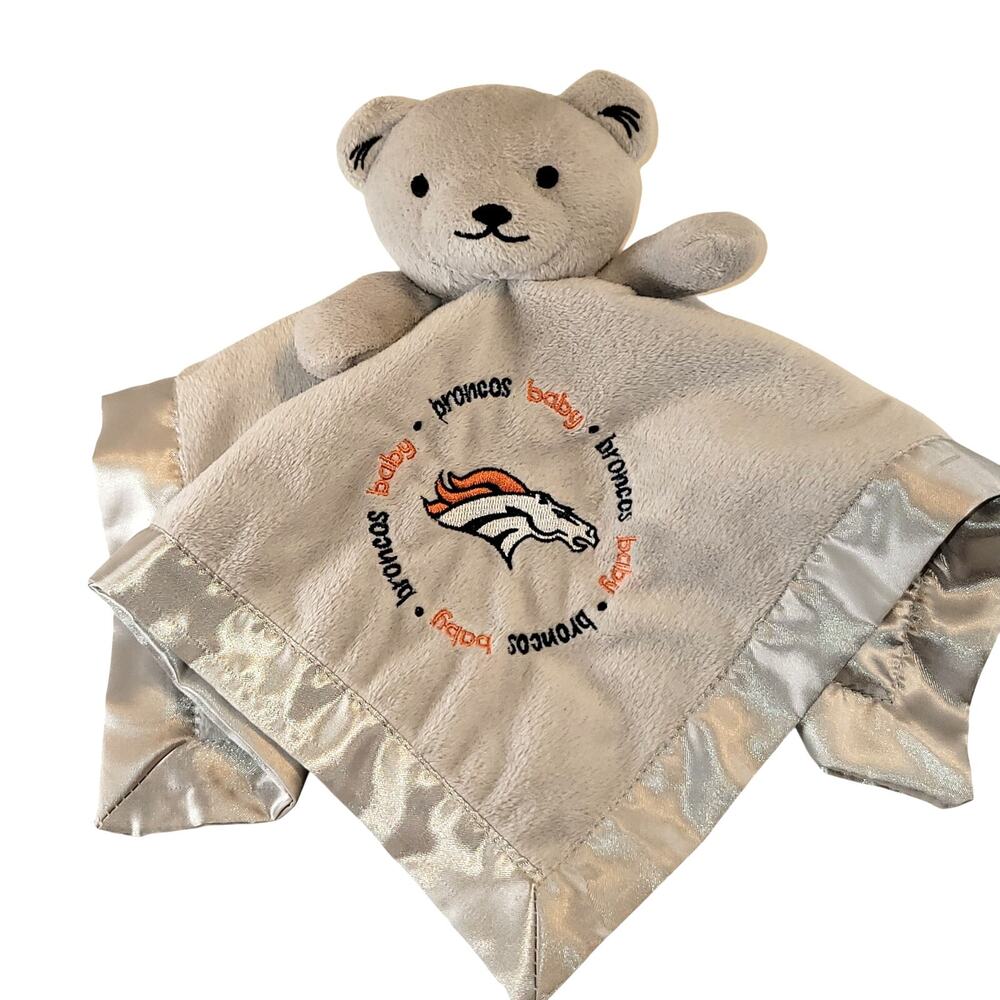 Denver Broncos Baby Fanatic Security Blanket Lovey Bear Gray Satin NFL 13"